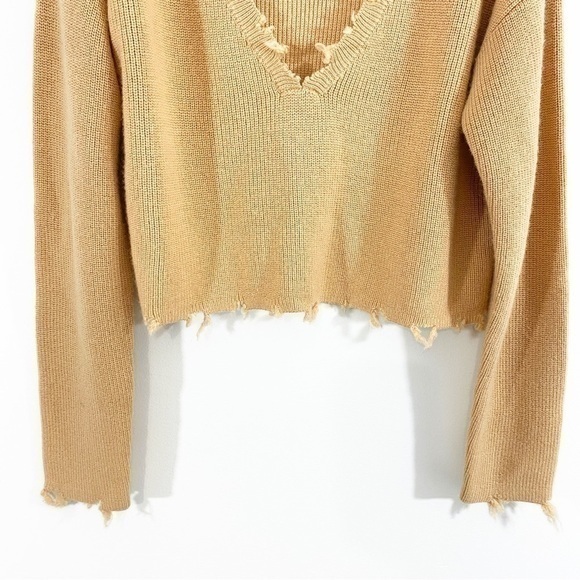 Lovers + Friends Revolve Camel Brown‎ Ribbed V Neck Sweater Distressed - Picture 5 of 9